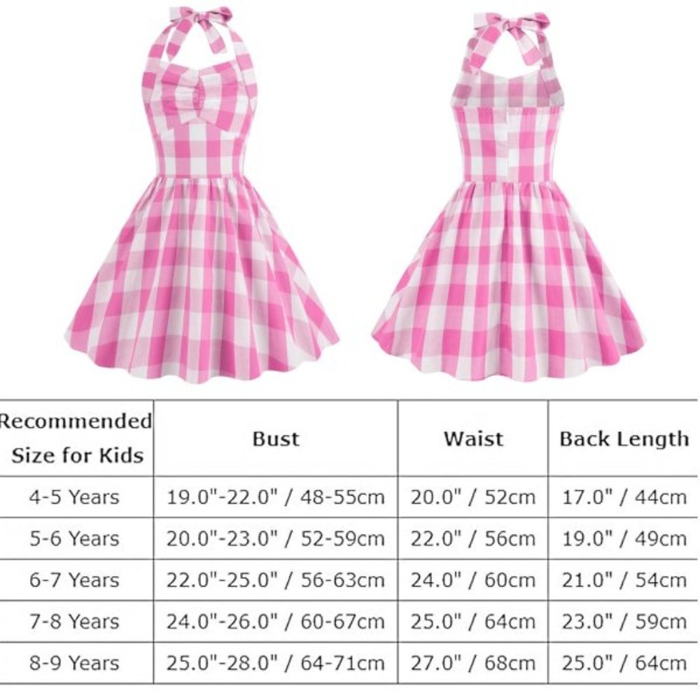 NWT Adorable Barbie Costume Movie Pink Gingham Plaid Girls Dresses +Gift - Picture 16 of 16